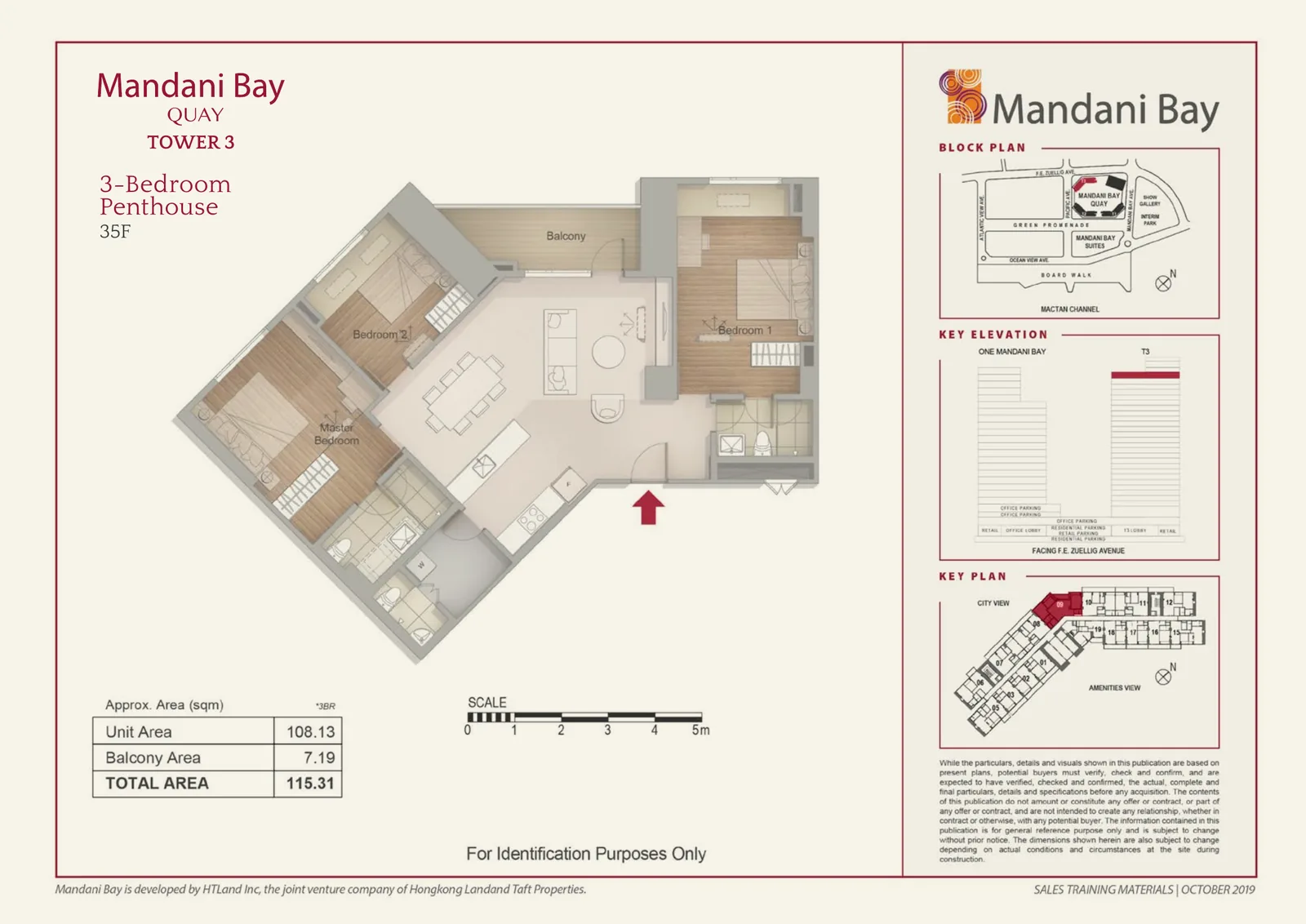 Mandani Bay Quay Tower 3 3-Bedroom Penthouse floor plan, 115.31 sqm total area, 35F only