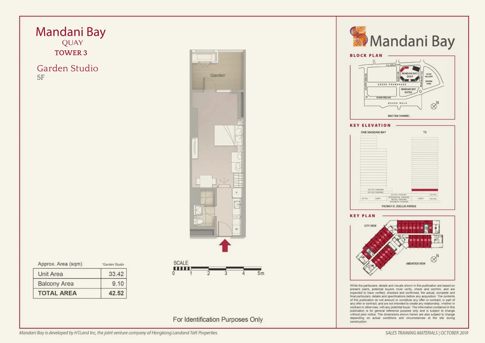 Mandani Bay Quay Tower 3 Garden Studio floor plan, 42.52 sqm total area, 5F only