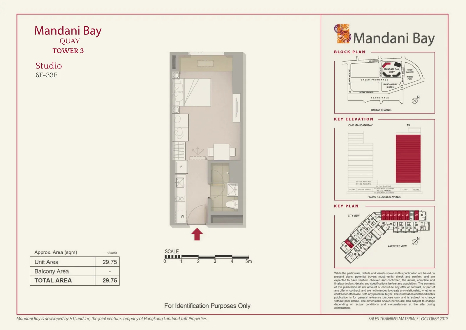 Mandani Bay Quay Tower 3 Studio floor plan, 29.75 sqm total area, 6F–33F